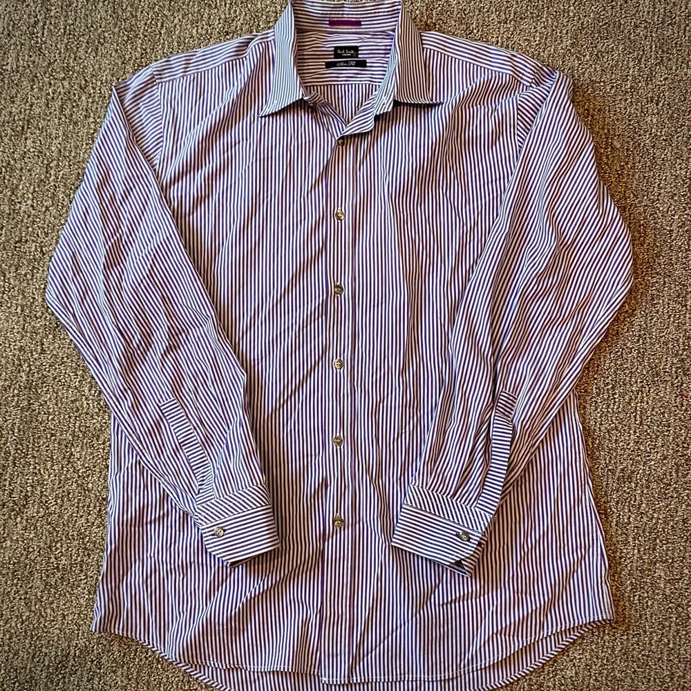 Paul Smith Purple and White Striped Dress Shirt Classic Preppy Coastal Italy